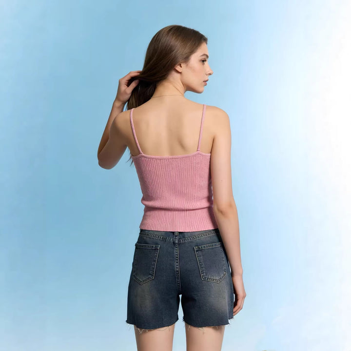 Women's casual denim shorts with frayed hems and side slit Lune London