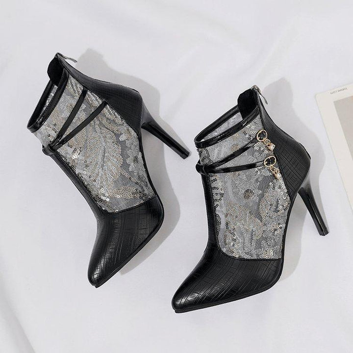 Elegant ankle boots for ladies with a transparent upper material and sparkling applications Lune London
