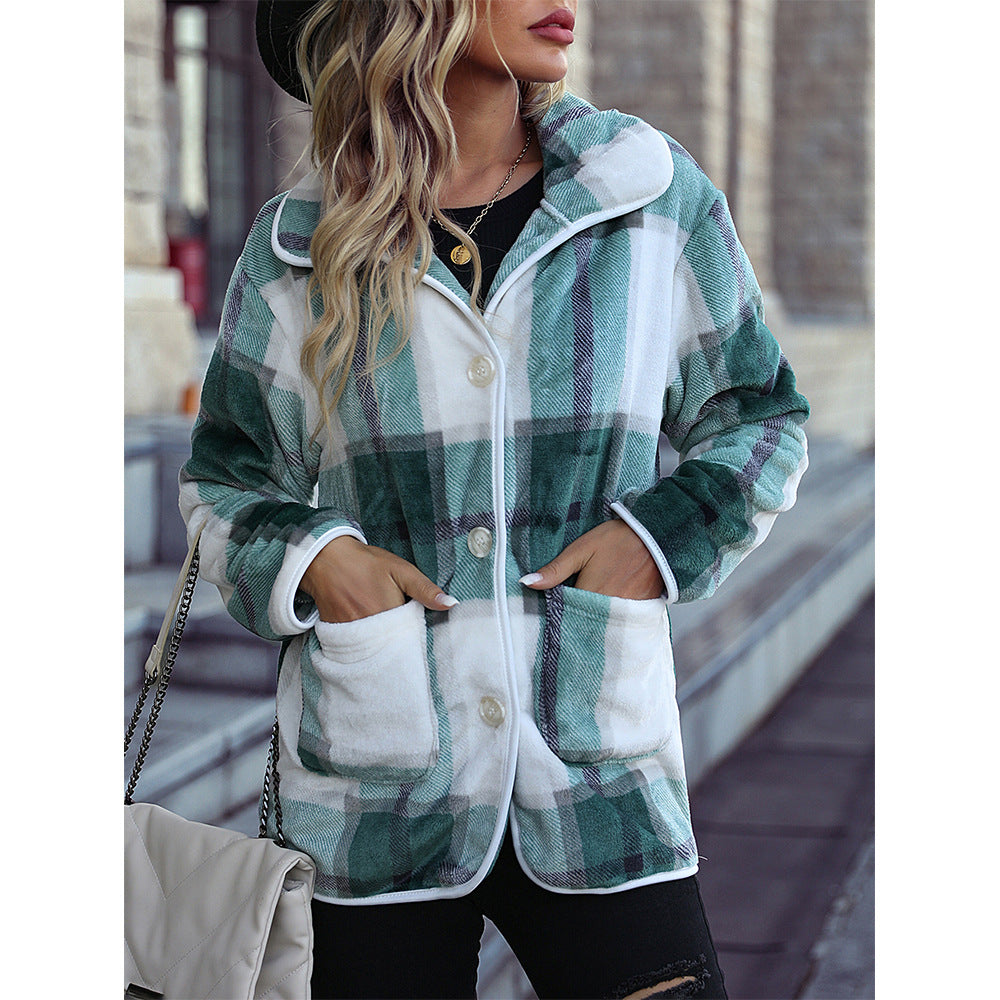 Soft checkered fabric coat for women with modern button details Lune London