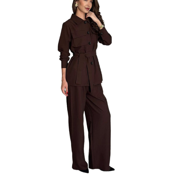 Elegant trench coat for women with tie belt and loose pants Lune London