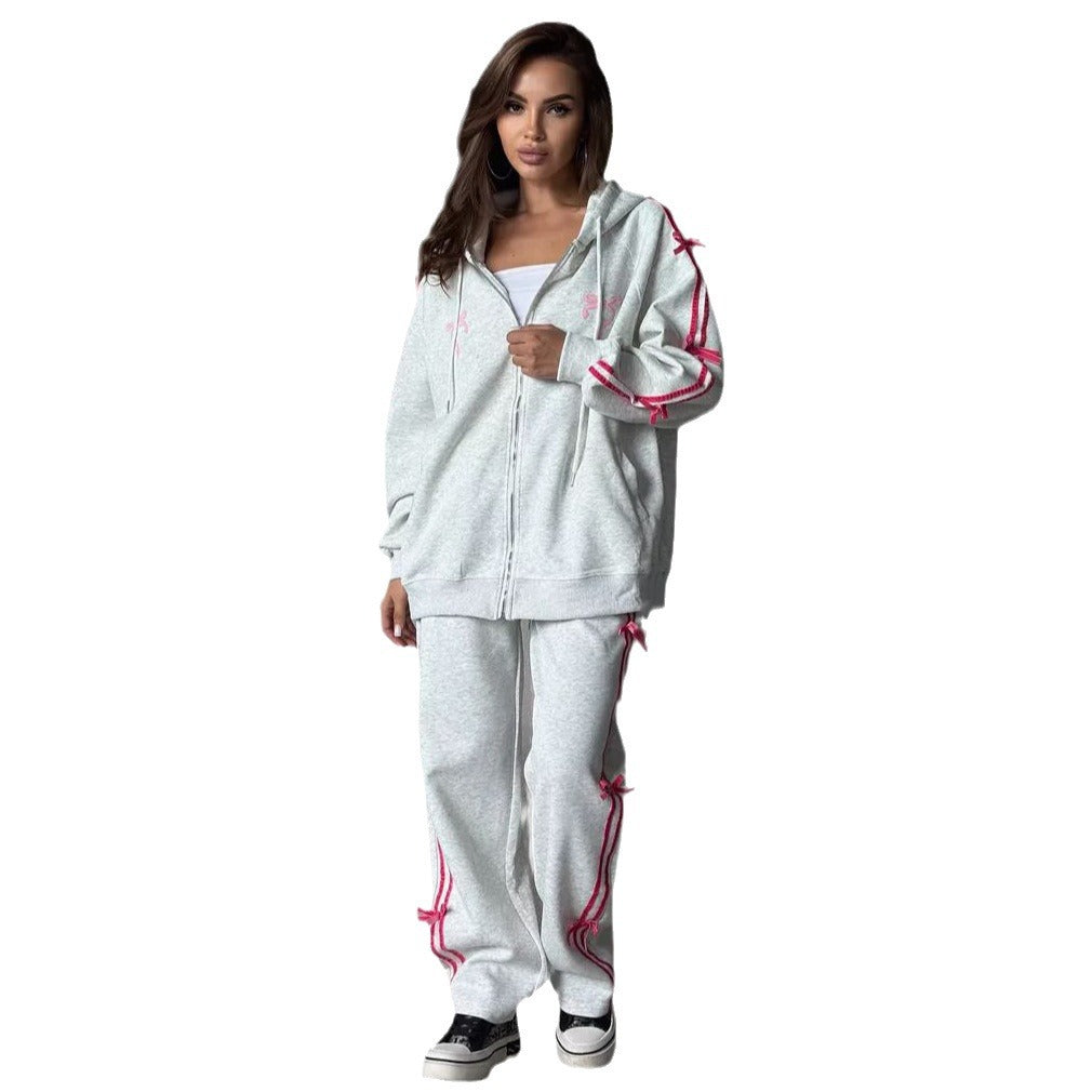 Ladies oversized hoodie jacket with decorative drawstring Lune London