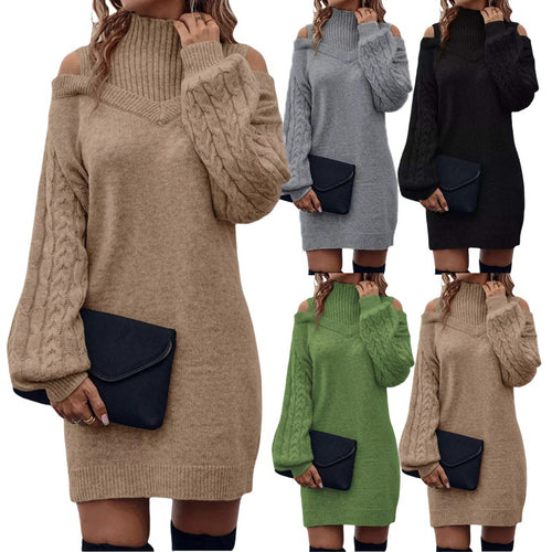 Knit dress for women with an off-the-shoulder design and high collar Lune London