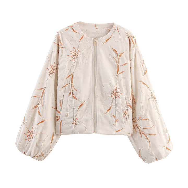 Quilted bomber jacket for women with floral design Lune London