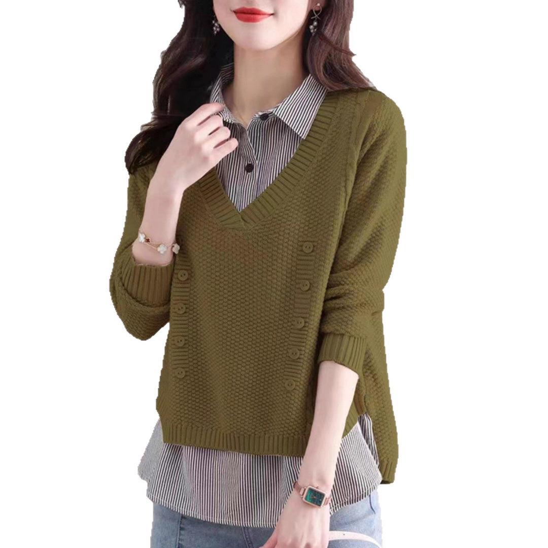 Knit V-neck sweater for women with button details Lune London