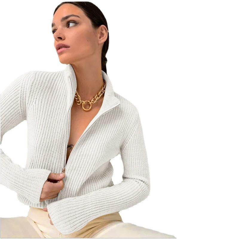 Women's Cardigan with High Collar and Innovative Zipper Lune London