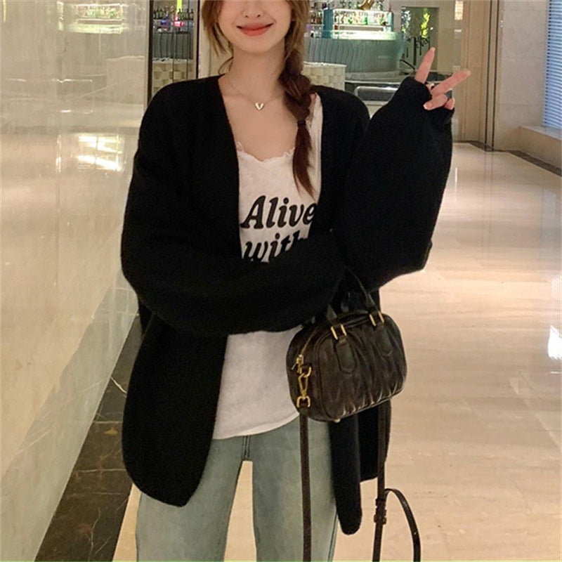 Oversized knit jacket for women with soft textures and open front Lune London
