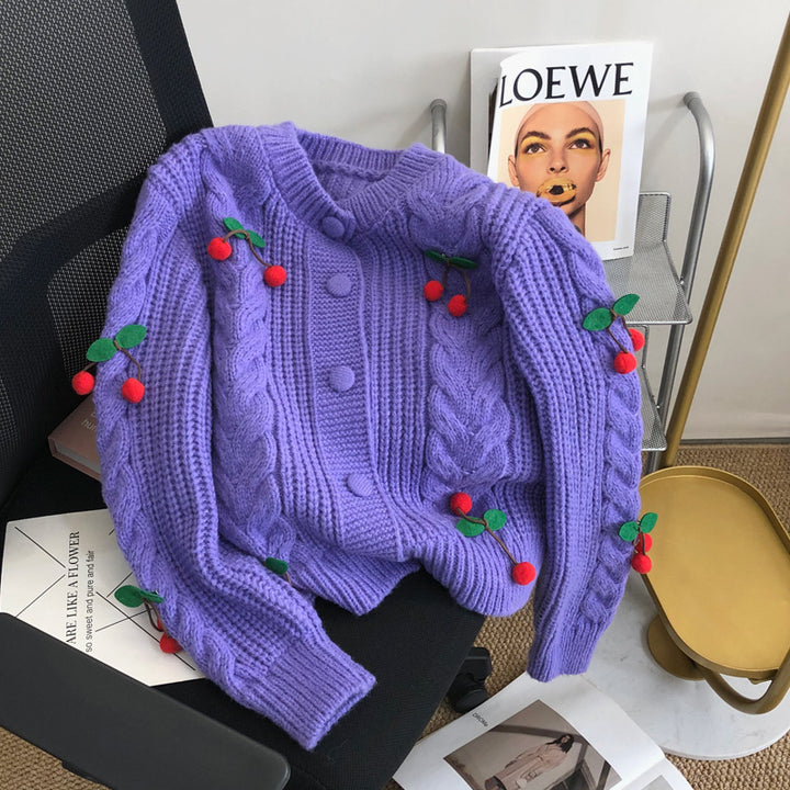 Women's chunky knit sweater with floral appliqués and button details Lune London