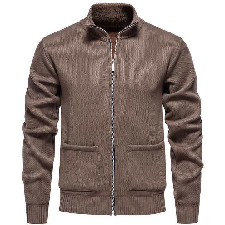 Casual knit jacket for men with high collar and practical pockets Lune London