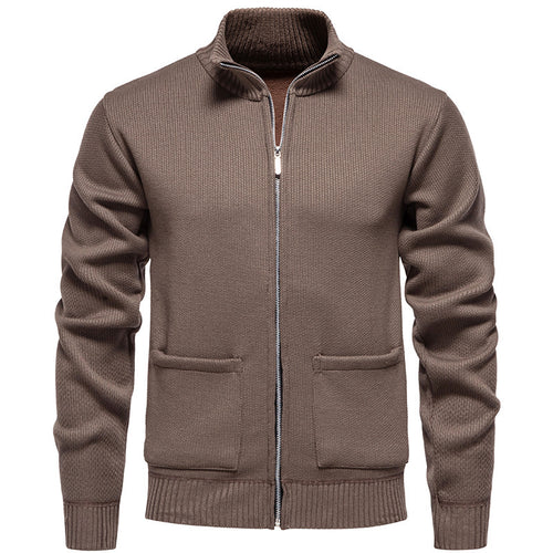Casual knit jacket for men with high collar and practical pockets Lune London
