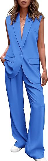Women's Sleeveless Blazer Set with Wide Cut Pants Lune London