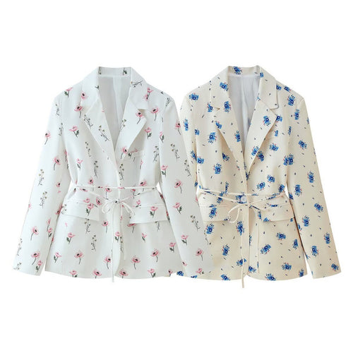 Women's blazer jacket with floral pattern and adjustable belt Lune London