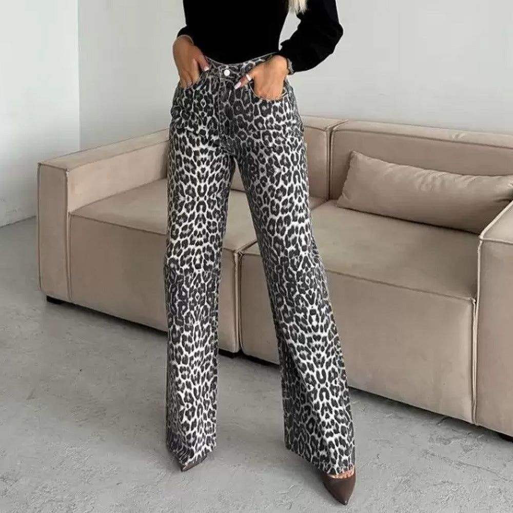 Leopard print high waist cargo jeans for women Lune London