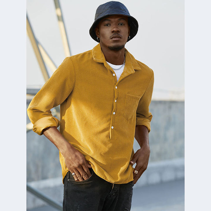Men's long sleeve Henley shirt with textured fabric and chest pocket Lune London