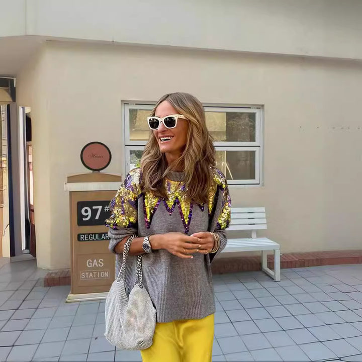 Ladies Glittering Oversized Sweater with Unique Design and Sparkling Details Lune London