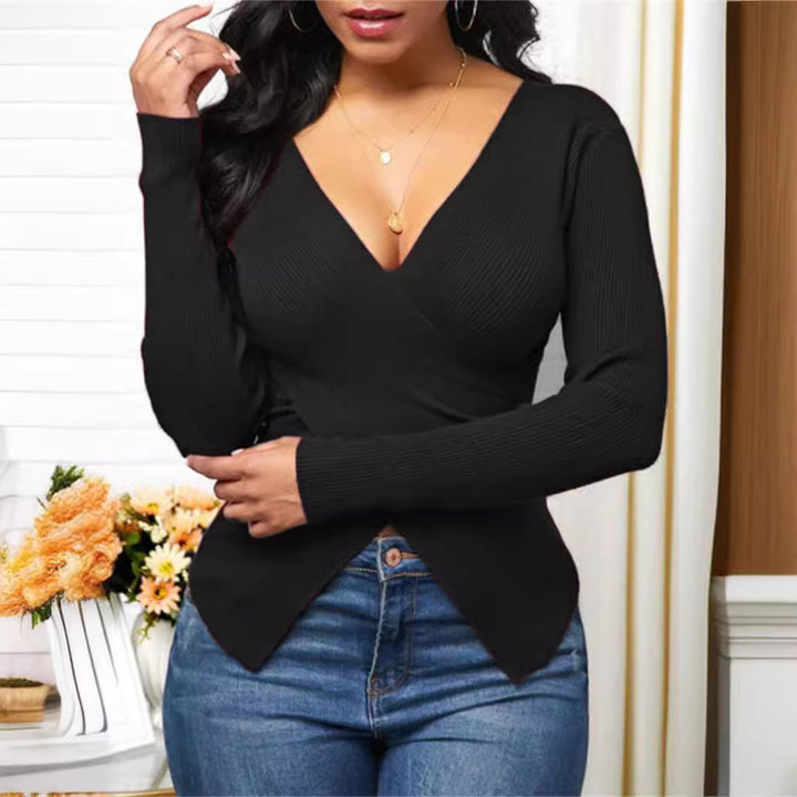 Women’s tie-top with deep V-neck and fine rib design Lune London