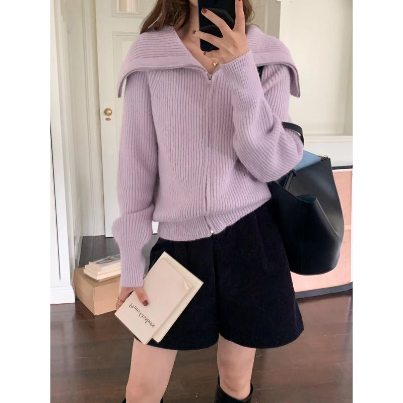 Cardigan féminin confortable à col stylé et devant ouvert Chic & Stil
