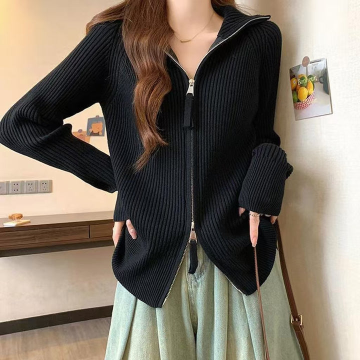 Pull en tricot pour femmes avec col montant et fermeture éclair Chic & Stil