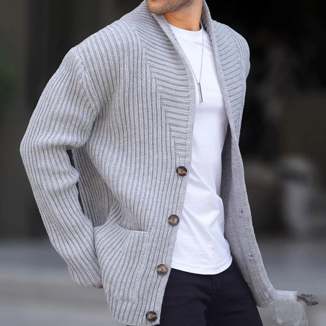 Knit jacket for men with plunging neckline and buttons Lune London
