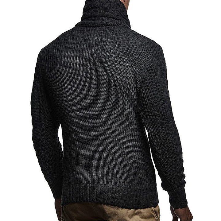 Men's jumper in chunky knit with modern high collar and innovative button details Lune London
