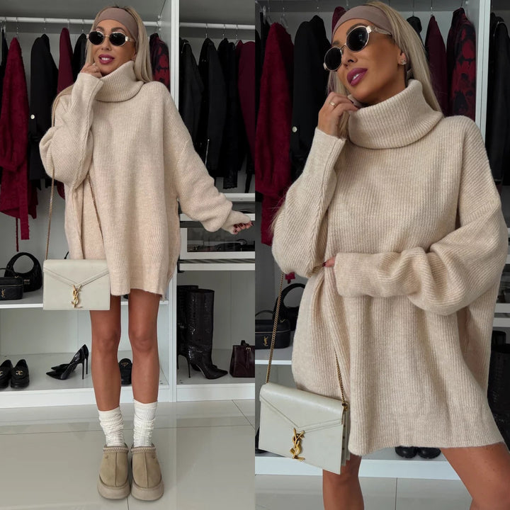 Oversized knitted sweater for women with high collar and soft material Lune London