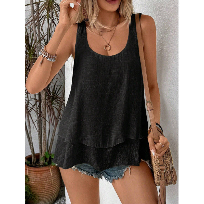 Women's casual linen top with wide neckline Lune London