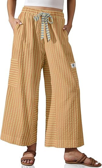 Pantalons Palazzo amples pour femmes avec motif rayé et poches pratiques