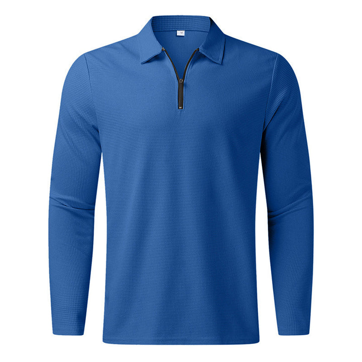Men's Long Sleeve Sporty Henley Shirt with Zip and Structured Surface Lune London