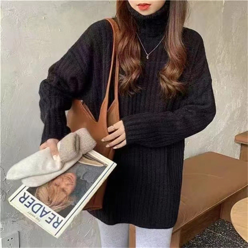 Woman Knit top with turtleneck and asymmetrical cut and fine ribbed structure Lune London