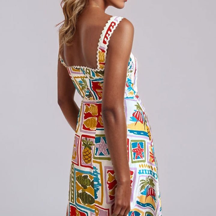 Robe Maxi Jouet Femme avec Imprimé Coloré et Fines Bretelles Chic & Stil