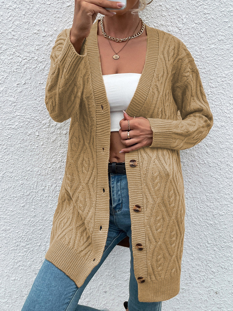 Ladies Chunky Knit Cardigan with open design and practical buttons Lune London