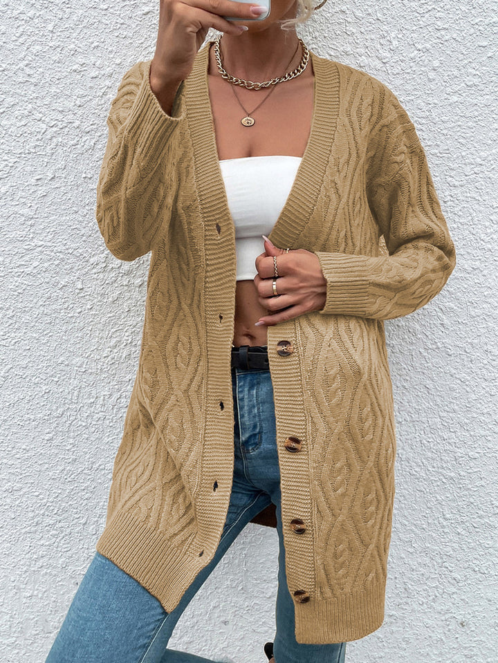 Ladies Chunky Knit Cardigan with open design and practical buttons Lune London