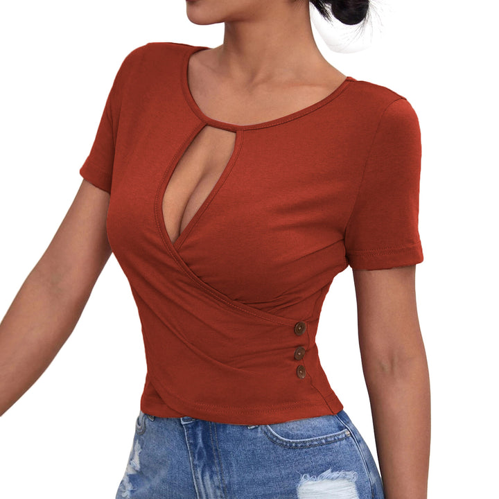 Top wrap femme avec décolleté plongeant et boutons décoratifs Chic & Stil