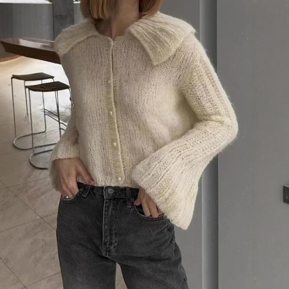 Knit jacket for women with wide sleeves and a textured pattern Lune London