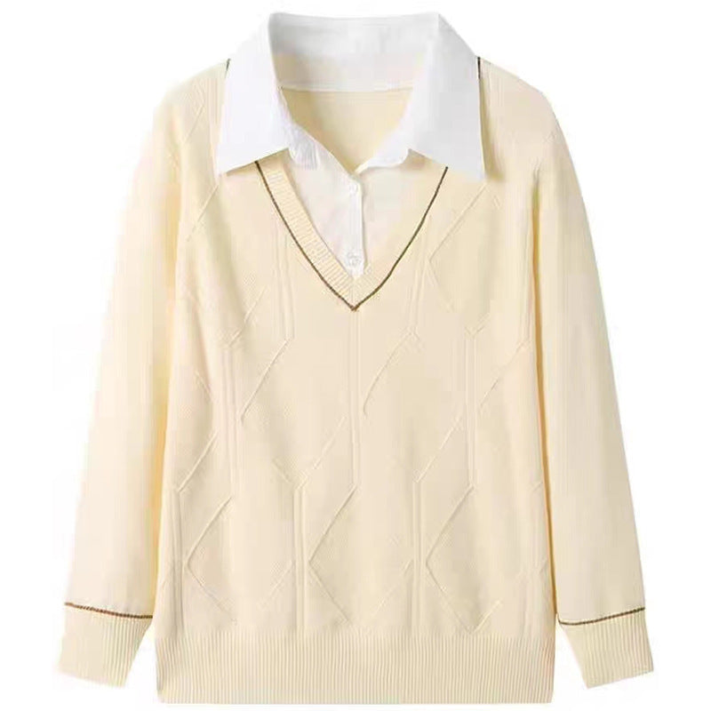 Women's knit sweater with V-neck and textured diamond pattern Lune London