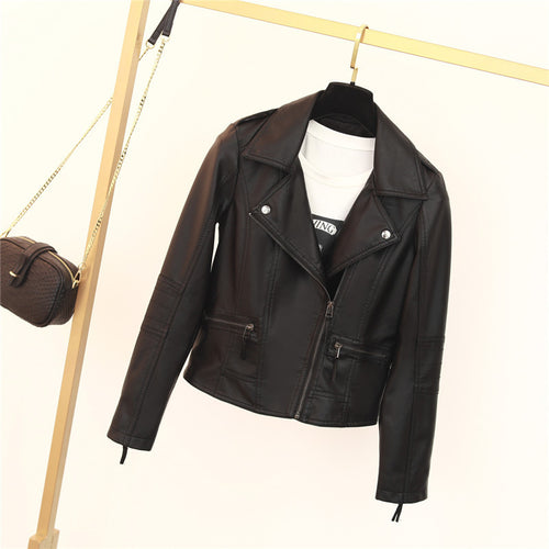 Leather jacket for women with asymmetrical zip and decorative studs Lune London