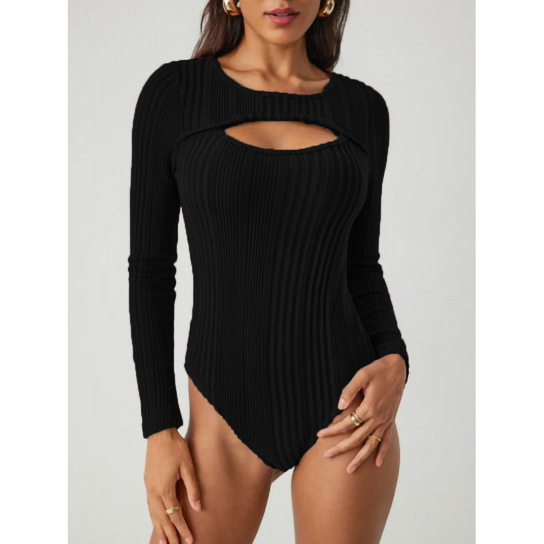 Ladies Rib-Cut-Out Long Sleeves Body Lune London