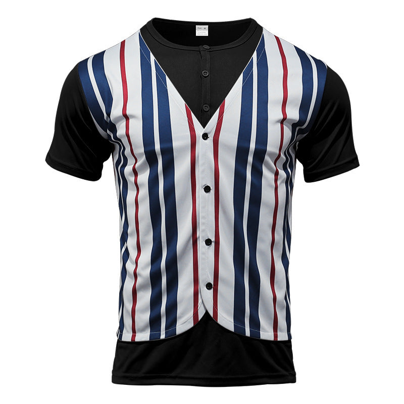 Short-sleeved shirt for men with a sporty striped look and button placket Lune London