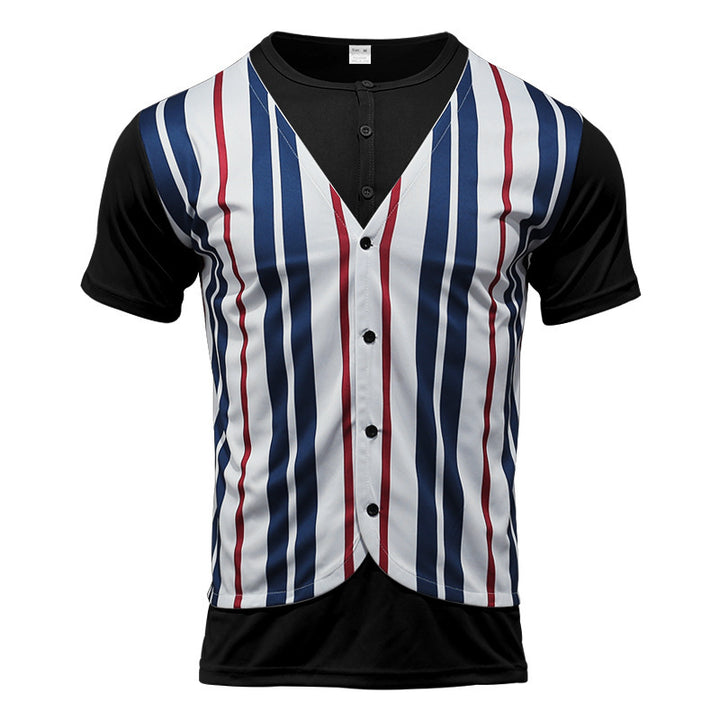 Short-sleeved shirt for men with a sporty striped look and button placket Lune London