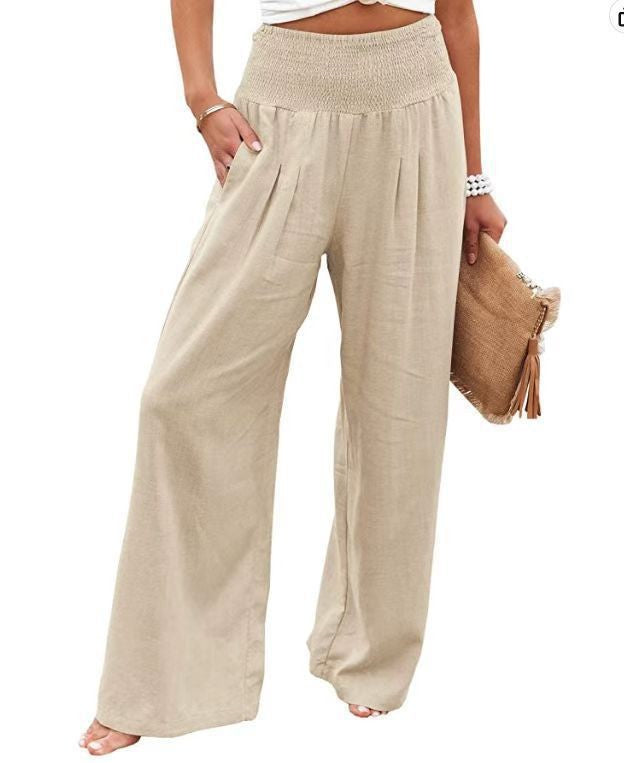 Loose linen pants for women with elastic waist and pleats Lune London