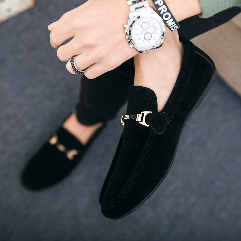 Women elegant suede loafers with golden accents Lune London