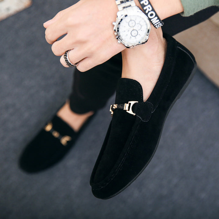 Women elegant suede loafers with golden accents Lune London