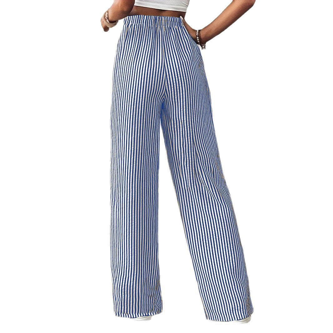 Wide striped pants for women with elastic waist and practical pockets Lune London