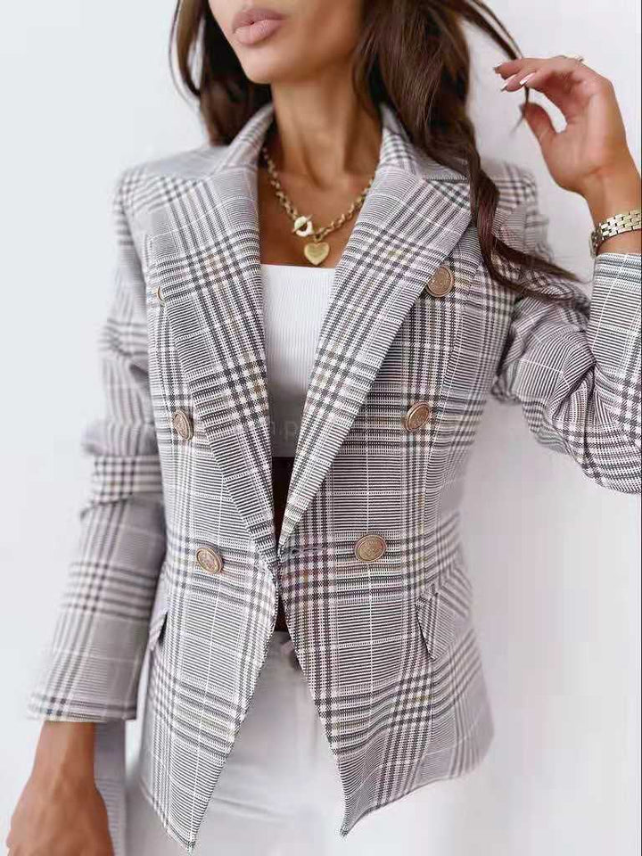 Ladies Trendy Chic Checked Blazer