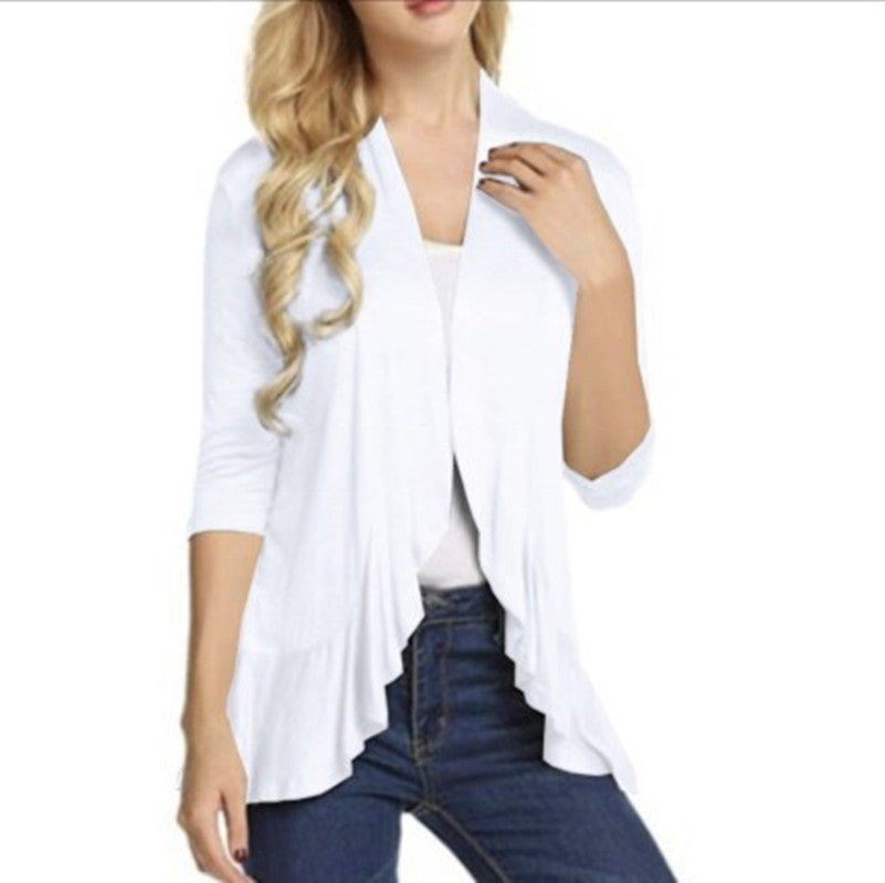 Women's Fashionable Cardigan with Asymmetrical Cut and Flutter Details Chic & Stil