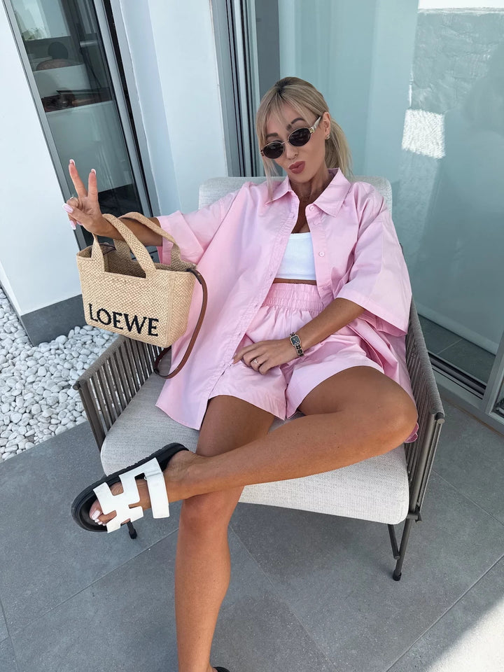 Casual short sleeve blouse and shorts set for women Lune London