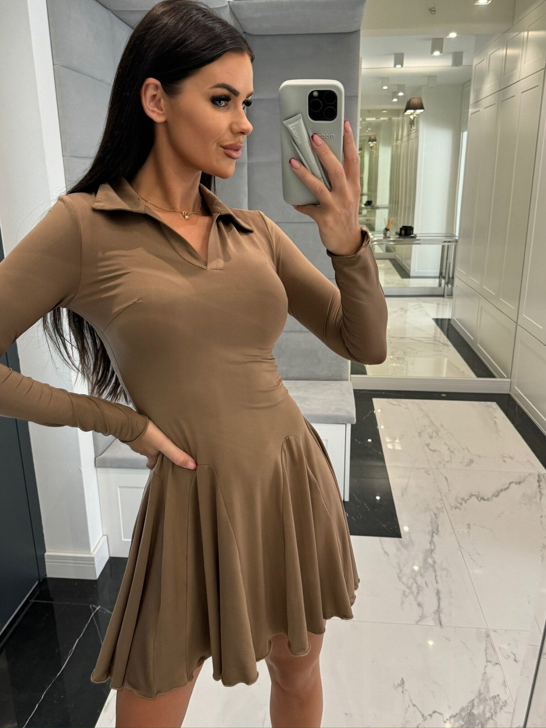 A-line dress for women with polo collar and flared skirt Lune London