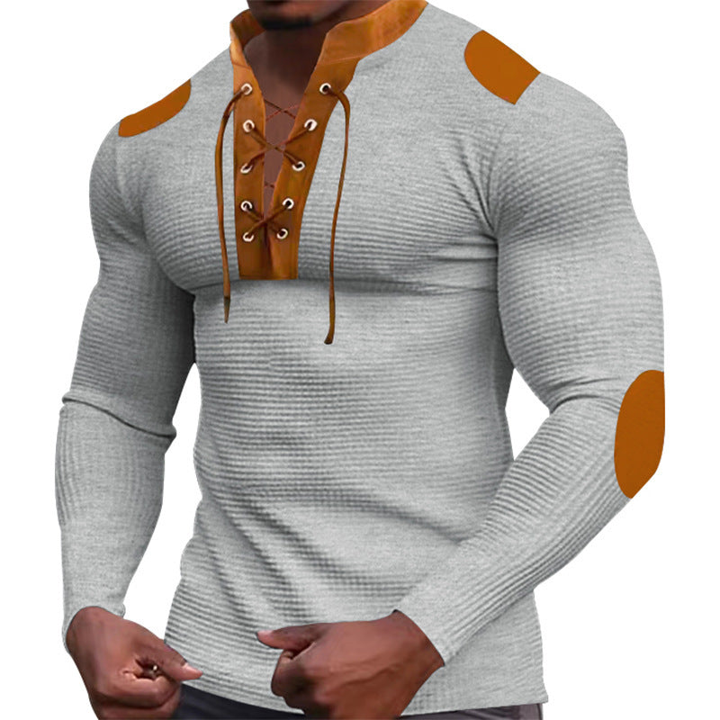 Men's Long Sleeve Henley Shirt with Textured Fabric and Stylish Design with Laces Lune London