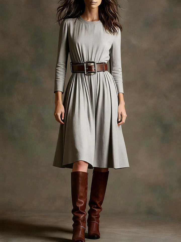 Women Elegant Dress with Long Sleeve and Waist Belt Chic & Stil