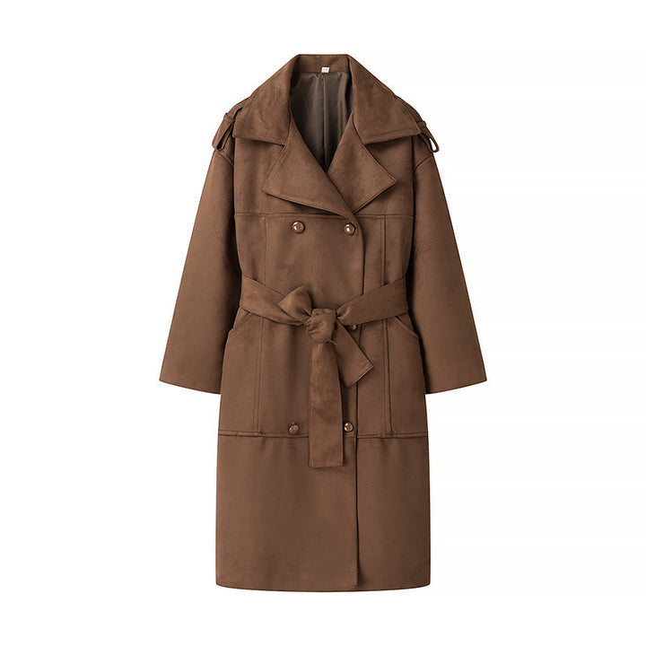 Manteau trench en daim élégant pour femme avec poches pratiques et ceinture à la taille Chic & Stil