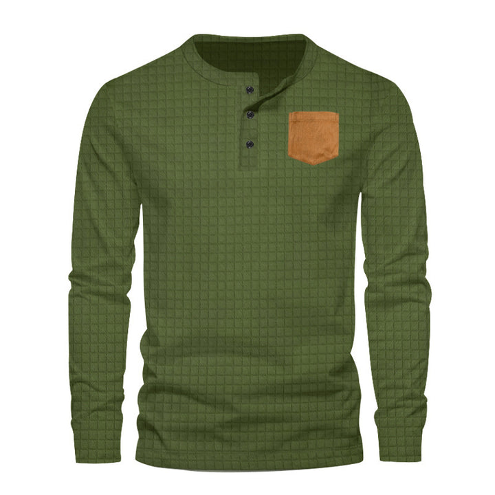 Men's Long Sleeve Henley T-Shirt with Textured Design and Contrasting Chest Pocket Lune London